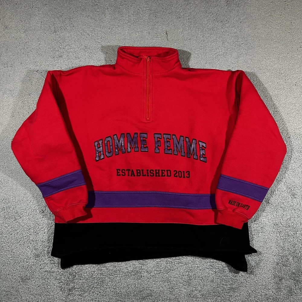 Homme Femme - Classic Half Zip Red Turtle Neck Sweater Mens Size Large #1949